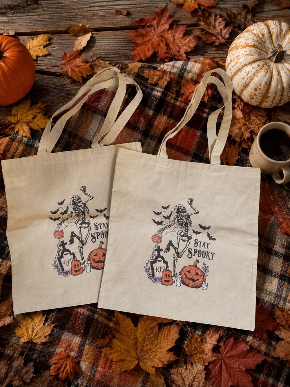 Stay Spooky Halloween Canvas Tote Bags/bundle - Natural